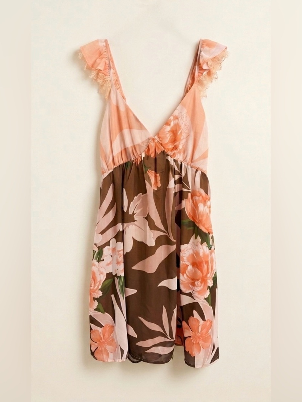 Illa Illa Boutique Tropical Floral Babydoll Mini Dress W Size S Lace Ruffle Boho